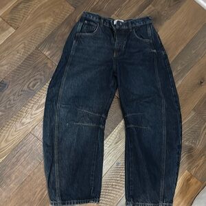 Free People Good Luck barrel Leg Jeans. Deep End.